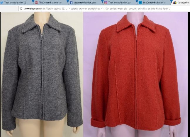 Sarah jacket SZ L 100% boiled wool zip closure princess seams fitted look