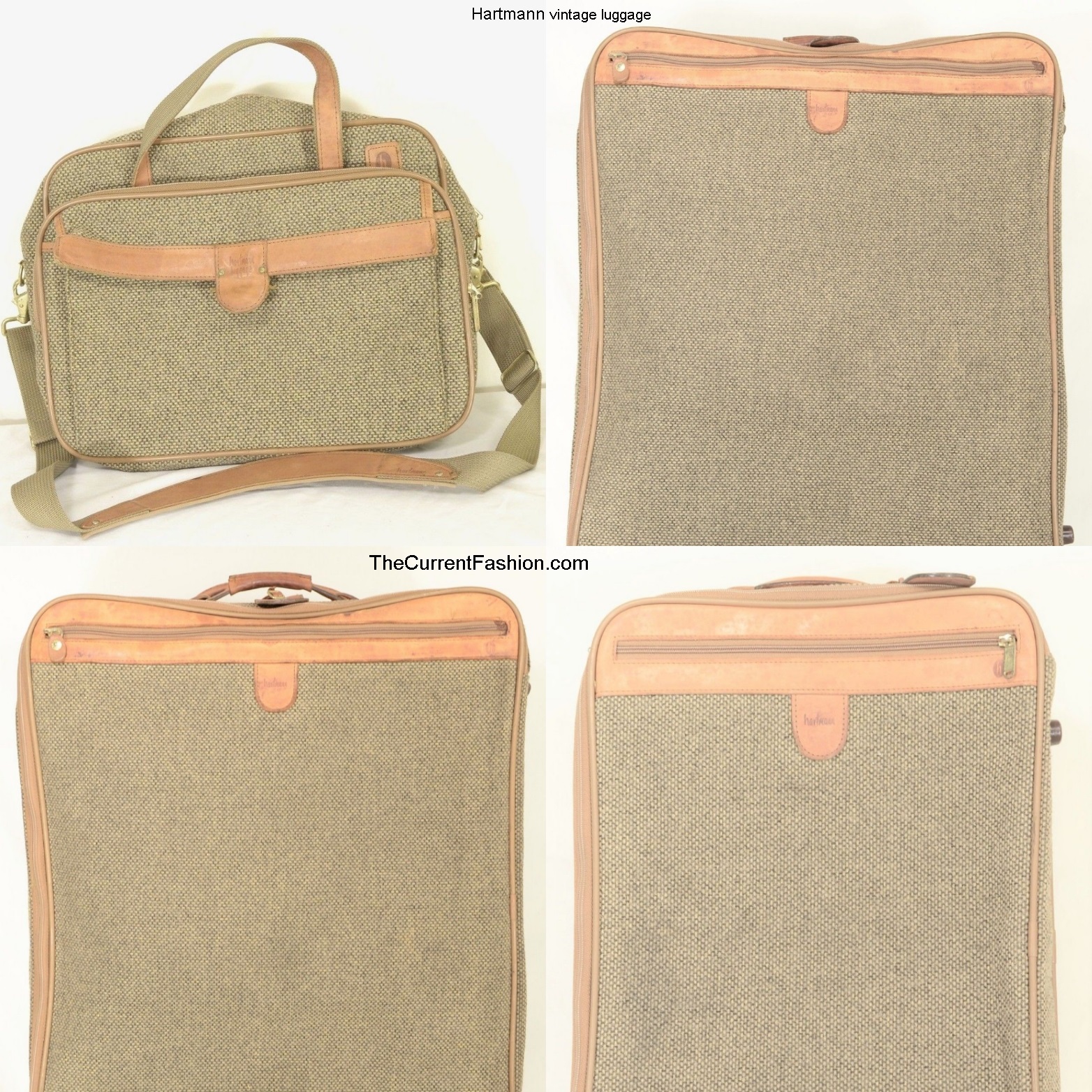 Hartmann vintage luggage bag walnut brown tweed leather ...